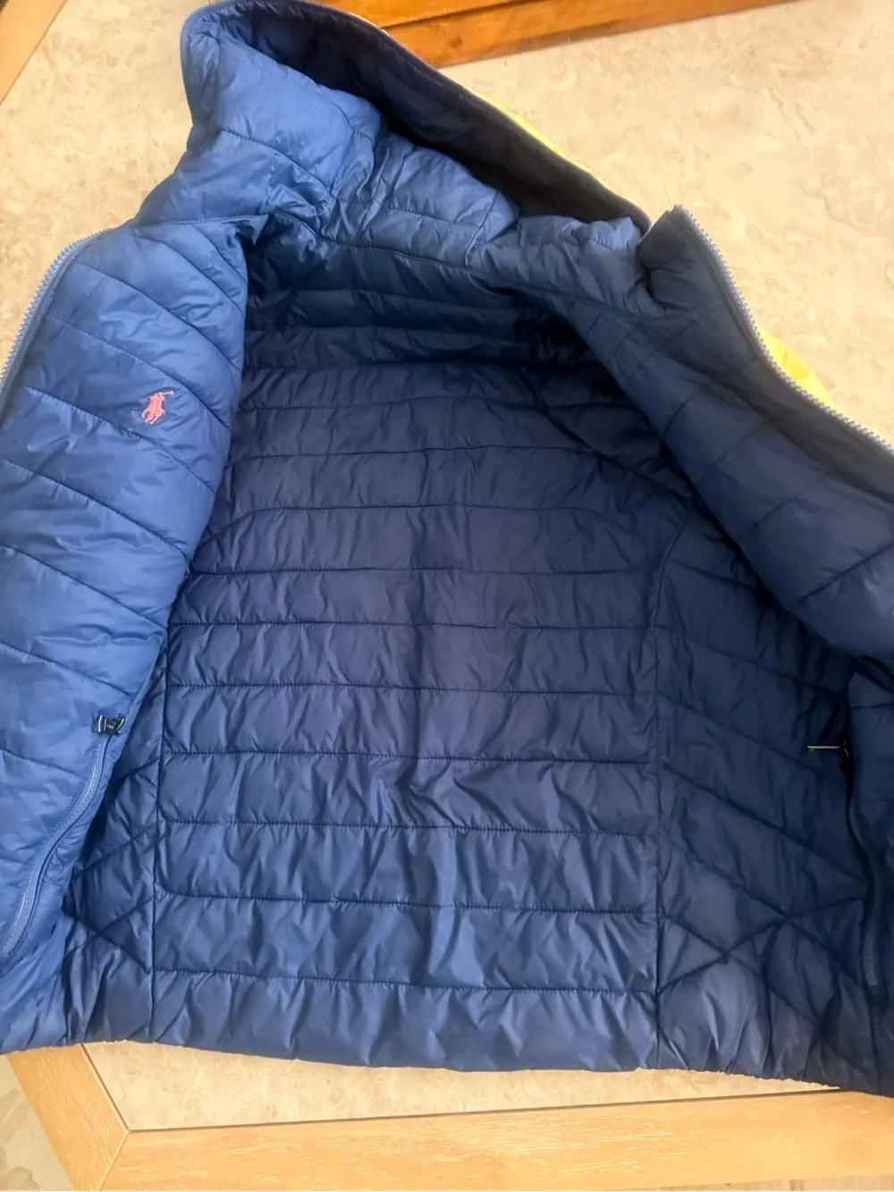 Ralph Lauren Kids Yellow Puffer Jacket with Navy Hood Lining